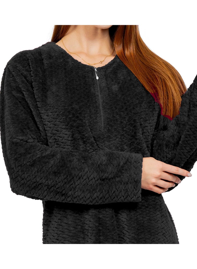 Dadoush Luxurious women's winter abaya made of soft fur, elegant long design - long-sleeved women's robe, winter women's abaya, maxi nightgown from Daadoush - Image 4