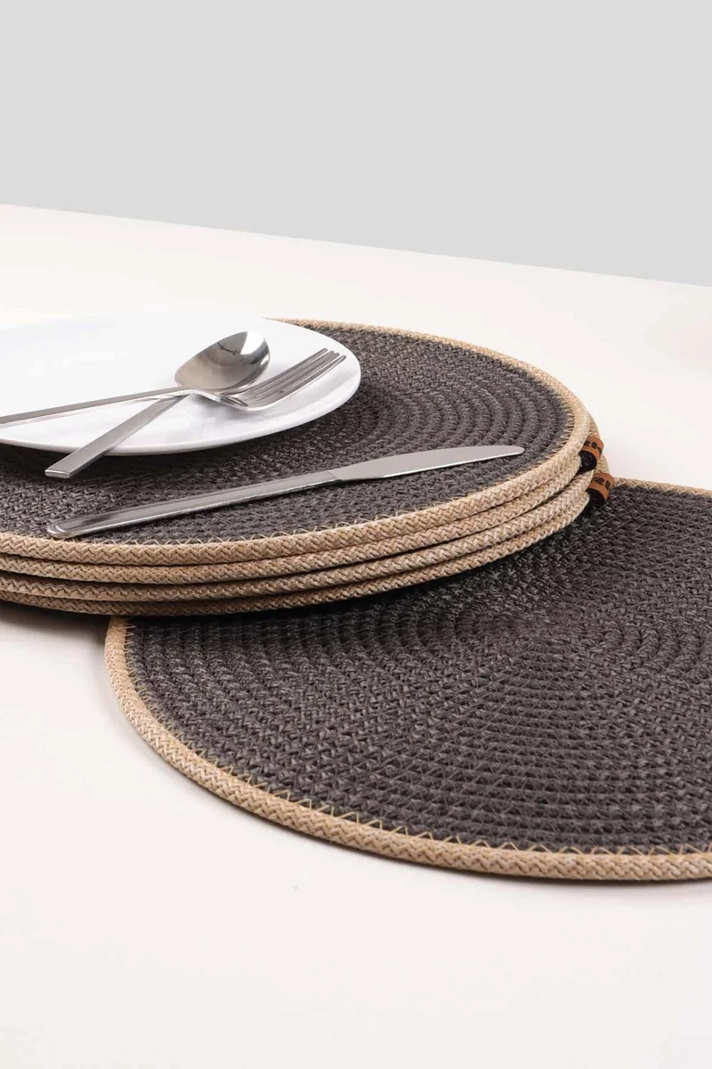 Pikas 4 Pieces Jute Service Plate / American Service Lux Presentation Plate Mat, Presentation Plate Dowry Set Knitted Plate Bottom Fireproof