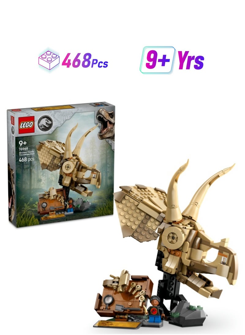 LEGO Jurassic World Dinosaur Fossils: Triceratops Skull Model, Dinosaur Toy for 9+ Year Old Boys & Girls, with Opening Jaw & Display Stand, Birthday Gift Idea 76969 (468 pieces)  - Image 1