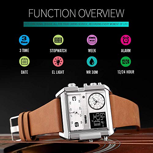 Gosasa Men's Square Large Face Digital Sports Watch, LED Analog Quartz Wrist Watch with Multi-Time Zone 50M Waterproof Stopwatch (Full Black Watch) - Image 4