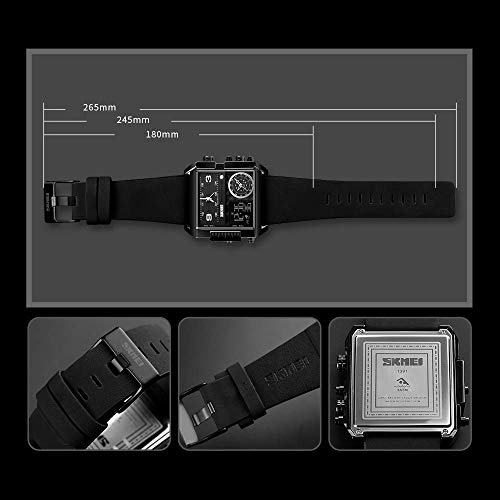 Gosasa Men's Square Large Face Digital Sports Watch, LED Analog Quartz Wrist Watch with Multi-Time Zone 50M Waterproof Stopwatch (Full Black Watch) - Image 5