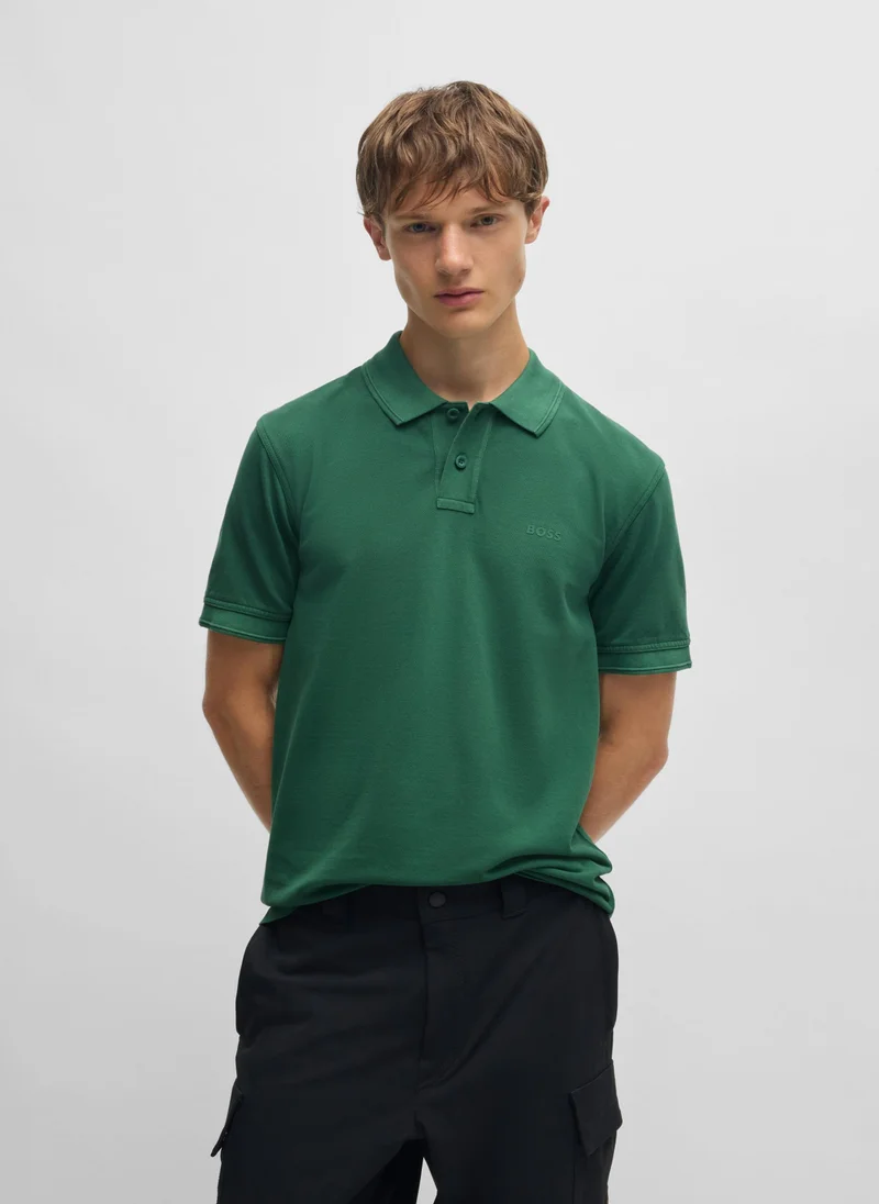 بوس Cotton-piqué polo shirt with logo print