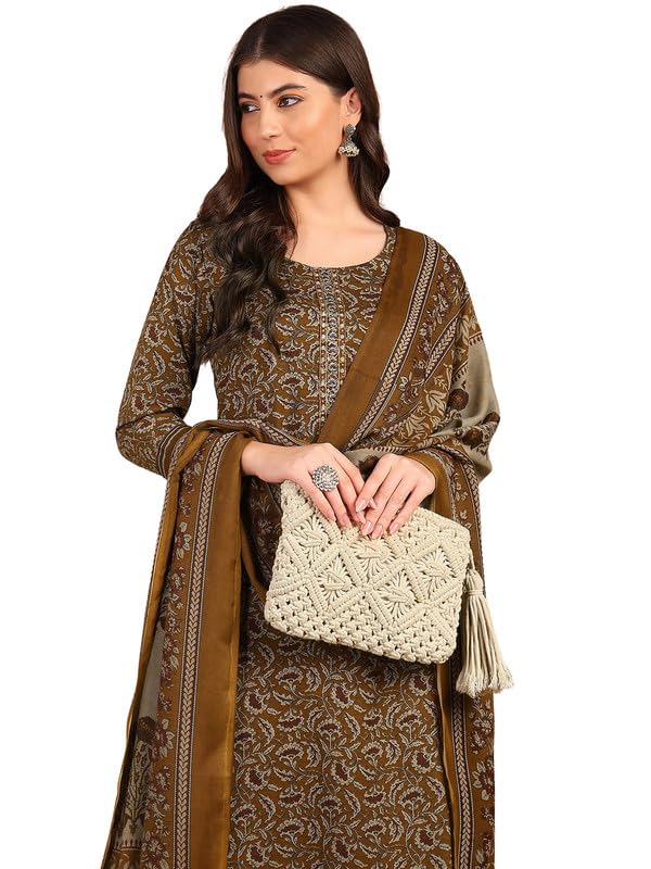 Vaamsi Women's Rayon Blend Ethnic Motifs Straight Printed Kurta Pant With Dupatta (VKSKD2216BRN_S_Brown) - Image 1