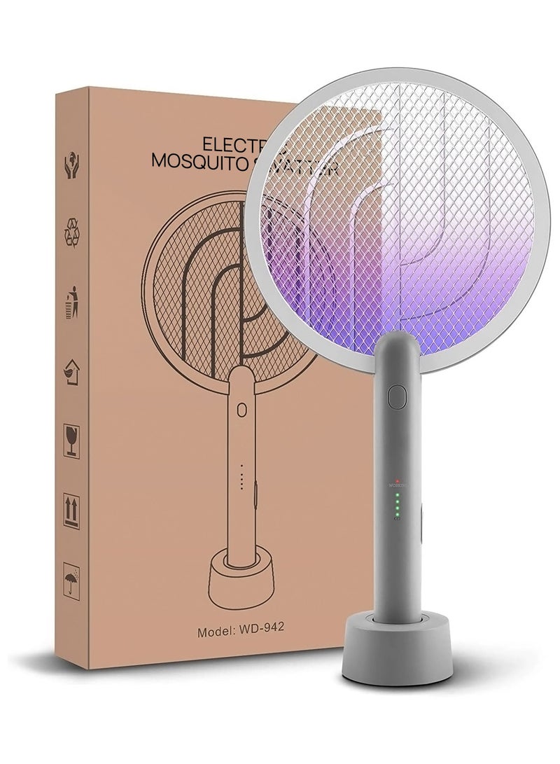 ANYOUI Electric Fly Swatter Racket, 2 in 1 Smart Bug Zapper with USB Rechargeable Base, Powerful Mosquitoes Trap Lamp & Fly Killer with 3-Layer Safety Mesh Safe to Touch for Home, Bedroom, Kitchen - Image 1