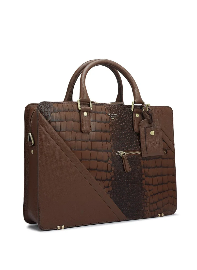 دا ميلانو حقيبة لاب توب جلد طبيعي بني من دا ميلانو
