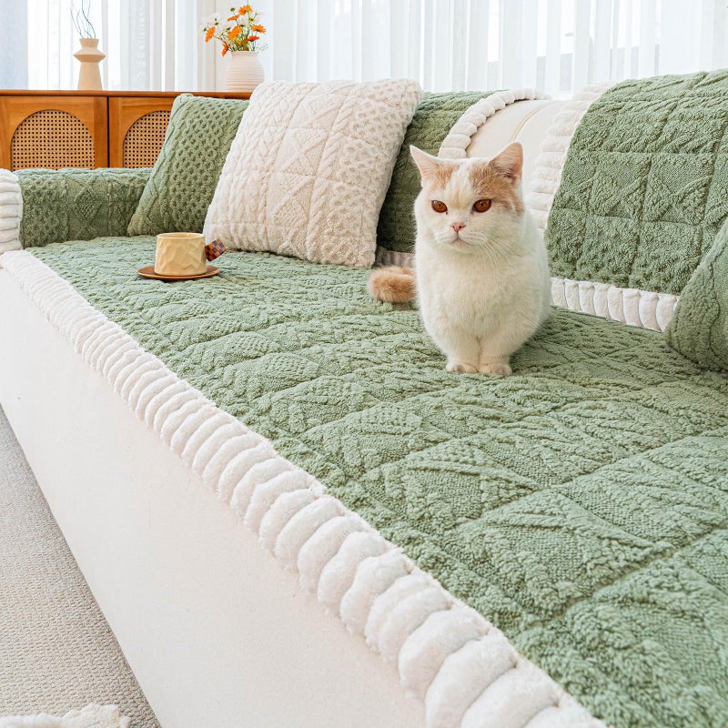 MDSASFD Sofa Pad, Plush Couch Cover Washable for Pet, Non-Slip Warm Couchs Cover, Funny Fuzzy Pet Couch Covers for Sofa, Sofa Slipcovers Furniture Covers for L Shaped(Green, 27.6"x 59") - Image 1