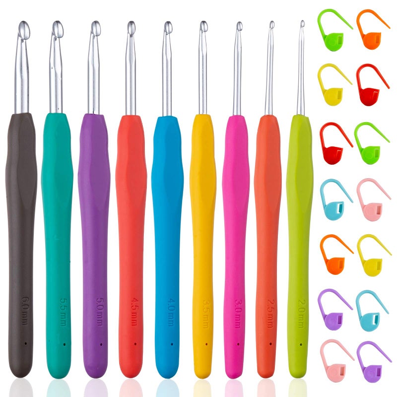 Vodiye 9 Sizes Crochet Hooks 2060mm Ergonomic Crochet Hook Set Crochet Needles for Beginners DIY Projects and Craft Lovers