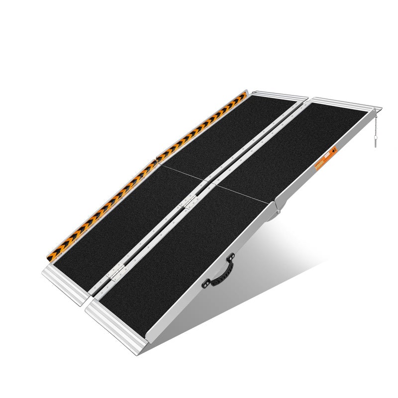 FACHNUO 5 Feet Portable Wheelchair Ramp NonSkid Aluminum Handicap Ramps with Handle Folding Threshold Wheel Chair Ramp for Home Steps Stairs Entry Threshold Doorways Scooter 800LBS Capacity
