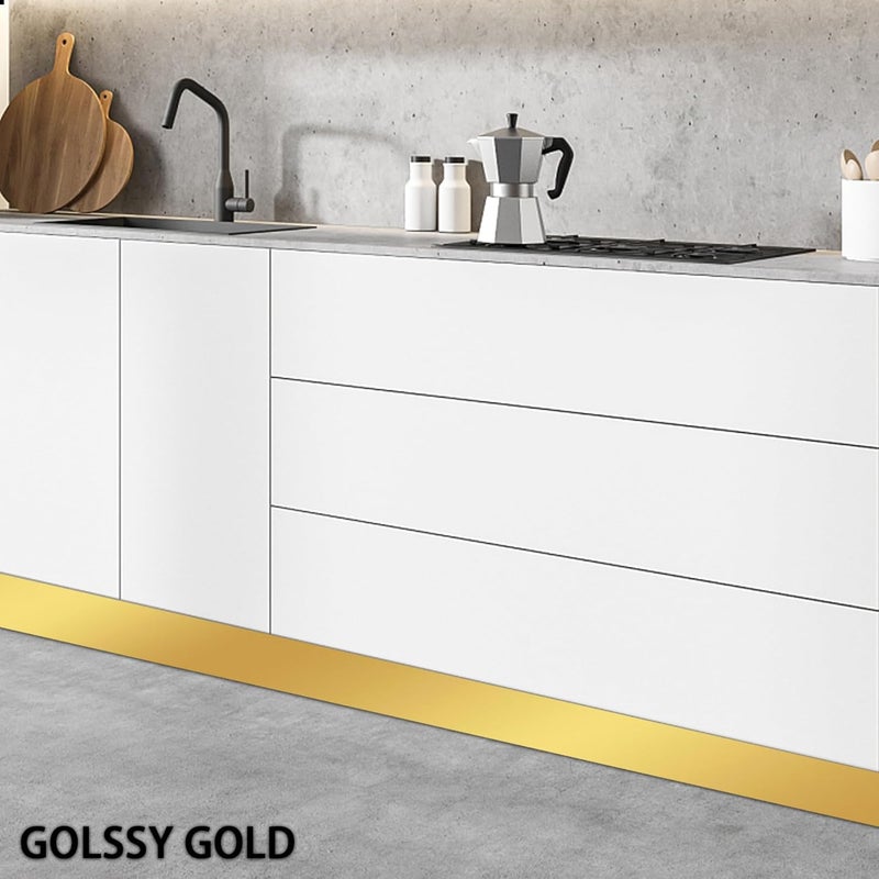 Coengwui Stainless Steel Kick Plate, Peel and Stick Kickplate Base Cover, Baseboard Molding Trim for Wall, Door, Kitchen Cupboard, Dishwasher Toe - Anti-Scratch Protection (9.8ft x 3.9in, Shiny Gold) - Image 4