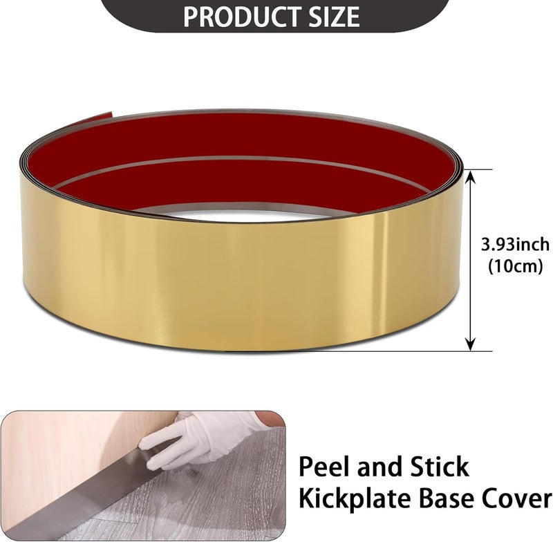 Coengwui Stainless Steel Kick Plate, Peel and Stick Kickplate Base Cover, Baseboard Molding Trim for Wall, Door, Kitchen Cupboard, Dishwasher Toe - Anti-Scratch Protection (9.8ft x 3.9in, Shiny Gold) - Image 5