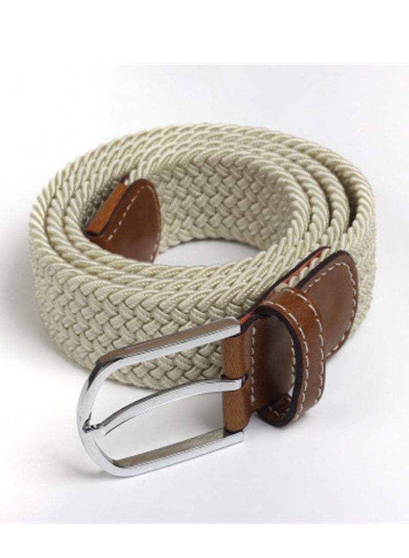 Loquat 105-110cm Elastic Braided belt Needle Buckle Elastic Belt Casual Canvas Beige 