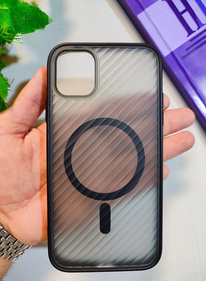 Magnetic Back Case For Iphone 11, Matte Wave Design, Compatible With MagSafe And Wireless Charger, Slim Hard Cover, Shockproof, Scratch Resistant, Fingerprint Resistant, With Premium Rubberized Frame, Camera Lens Protection, Compatible With Iphone 11 - Black - Image 1