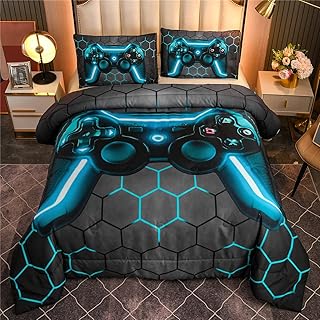 NTBED Gamer Gamepad Comforter Set for Boys Girls Kids 3D Gaming Geometric Lightweight Microfiber Bedding Sets (Gray, - Image 1