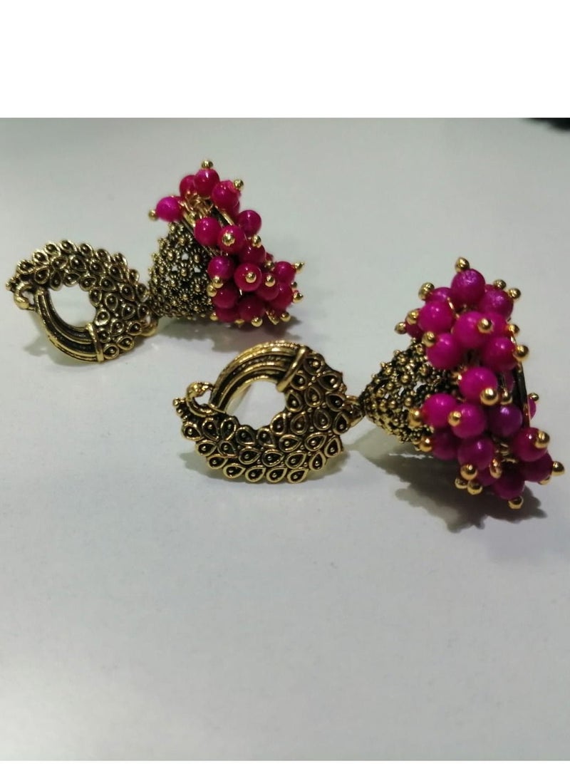 Generic - Fashionable Traditional Jhumki Earrings for Women and Girls - Pink - Image 1