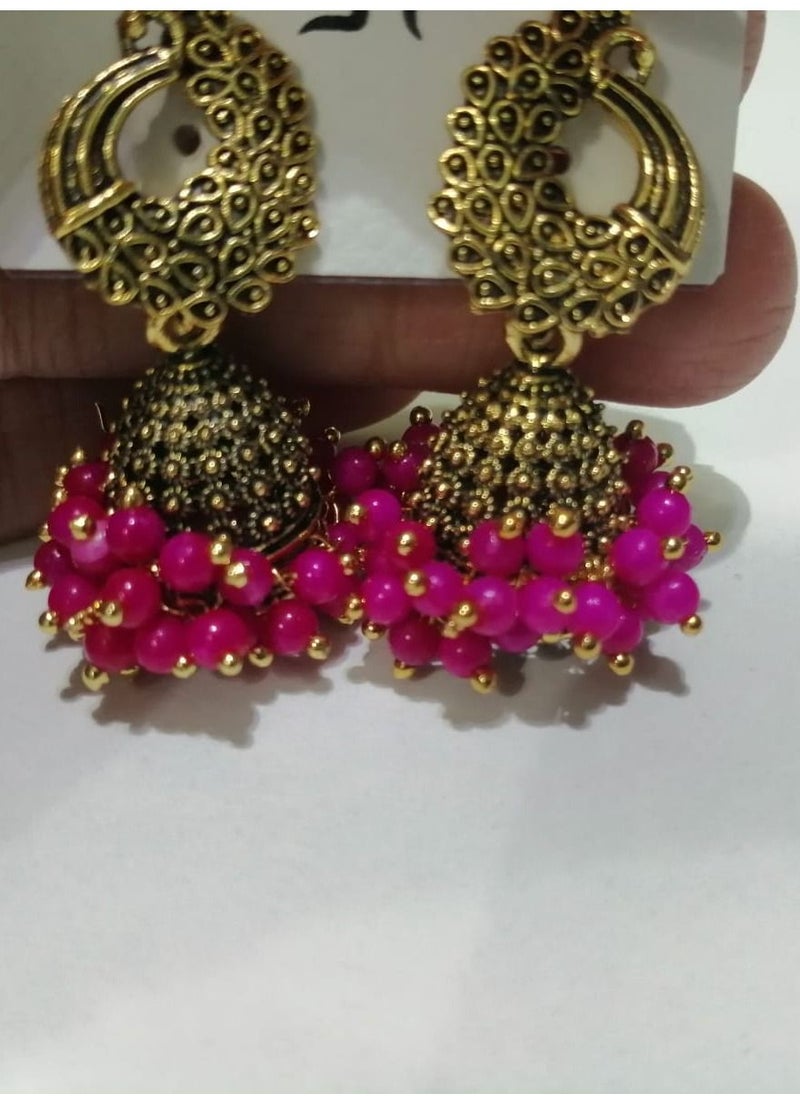 Generic - Fashionable Traditional Jhumki Earrings for Women and Girls - Pink - Image 1