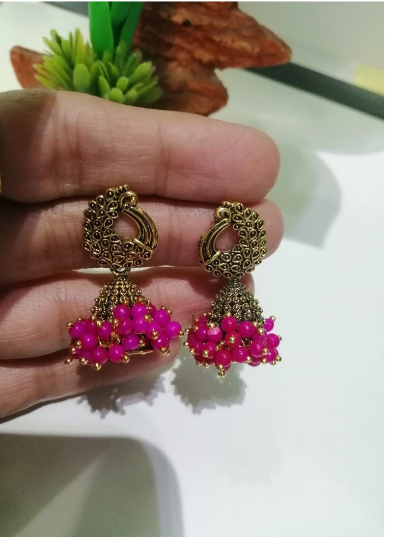 Generic - Fashionable Traditional Jhumki Earrings for Women and Girls - Pink - Image 1