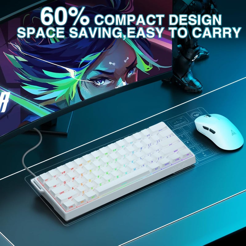 CORBOBO أولا WIN60 HE - لوحة مفاتيح ألعاب ميكانيكية بنسبة 60% سلكية، مفتاح مغناطيسي تأثير هول قابل للتبديل السريع، تفعيل قابل للتعديل وضع الزناد السريع، معدل استقصاء 8000 هرتز، لوحة مفاتيح RGB بتصميم مدمج بنسبة 60% للكمبيوتر الشخصي - Image 3