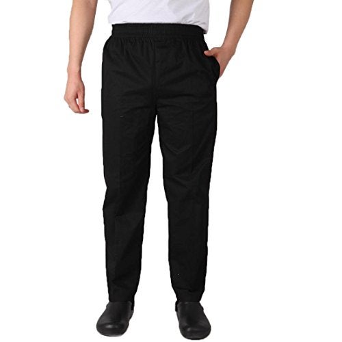 Levoberg Chef Pants Men Elastic Waist Baggy Kitchen Pants Uniforms for Restaurant Hotel Black 2XL - Image 2