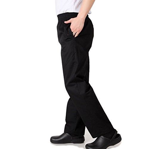 Levoberg Chef Pants Men Elastic Waist Baggy Kitchen Pants Uniforms for Restaurant Hotel Black 2XL - Image 4