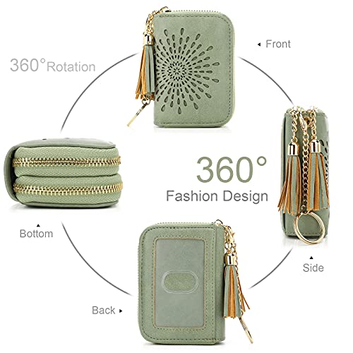APHISON RFID Credit Card Holder Zipper Card Case Keychain Small Wallet for Women 1942-2 GREEN - Image 2