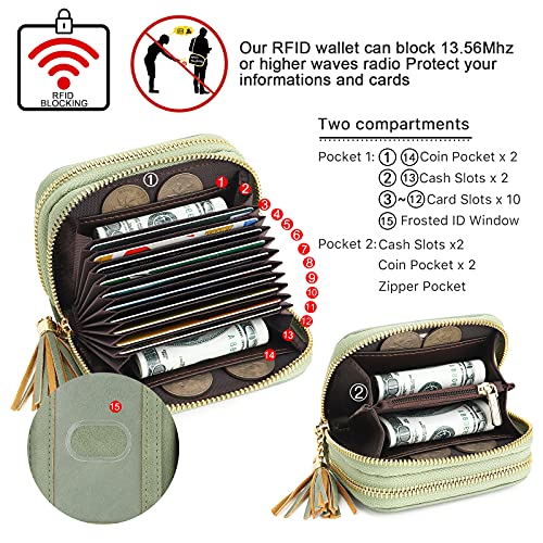 APHISON RFID Credit Card Holder Zipper Card Case Keychain Small Wallet for Women 1942-2 GREEN - Image 3