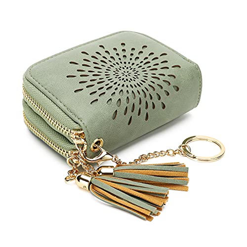 APHISON RFID Credit Card Holder Zipper Card Case Keychain Small Wallet for Women 1942-2 GREEN - Image 1