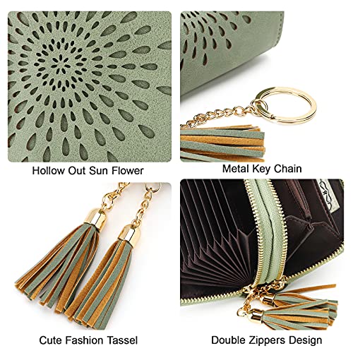 APHISON RFID Credit Card Holder Zipper Card Case Keychain Small Wallet for Women 1942-2 GREEN - Image 4