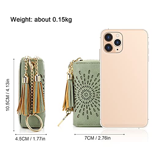 APHISON RFID Credit Card Holder Zipper Card Case Keychain Small Wallet for Women 1942-2 GREEN - Image 5