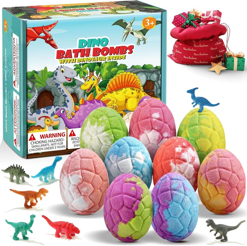 Qivatex Bath Bombs for Kids with Dinosaur Toys Inside, 9 Pack Natural Organic Dinosaur Bath Bombs Bubble Bath Gift Set, Fathers Day Birthday Gifts for Kids - Image 1