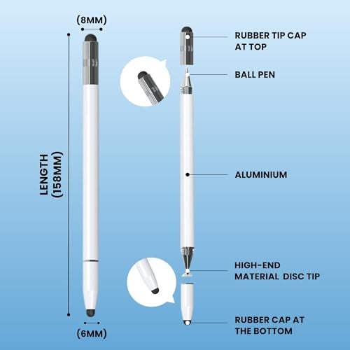 Dyazo 4-in-1 Stylus Pen for Smart Touch Screen Devices with Precision Capacitive Rubber Tip | Fine Point Disc Tip | Pen Functionality | Compatible with iPad, iPhone, Kindle, Android, Tablets & More - Image 3