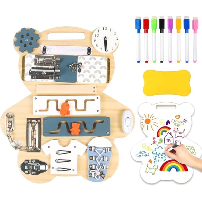 WOODEN MOTOR BOARD, INTERACTIVE WOODEN TOY FOR CHILDREN, SENSORY ACTIVITY BOARD, MONTESSORI TOY FROM 1 YEAR OLD BUSY BOARD FOR BABIES - Image 1