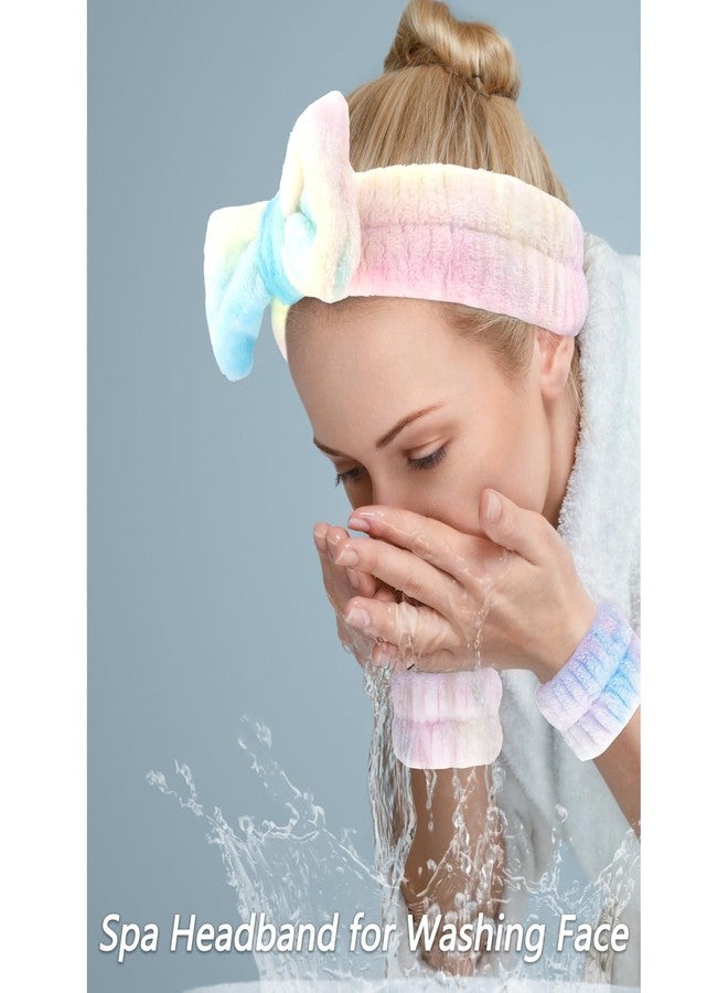 VELSCRUN Spa Headband, Makeup Face Wash Skincare Headbands, 6 Pcs Light Colorful Sponge Bow Tie Get Ready HairBand Facial Wristband Set, Stuff for Teen Girls Women Trendy Fashion Hair Accessories - Image 2