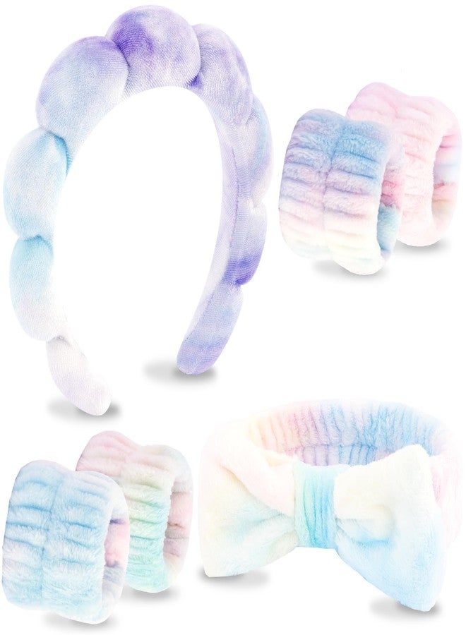 VELSCRUN Spa Headband, Makeup Face Wash Skincare Headbands, 6 Pcs Light Colorful Sponge Bow Tie Get Ready HairBand Facial Wristband Set, Stuff for Teen Girls Women Trendy Fashion Hair Accessories - Image 1