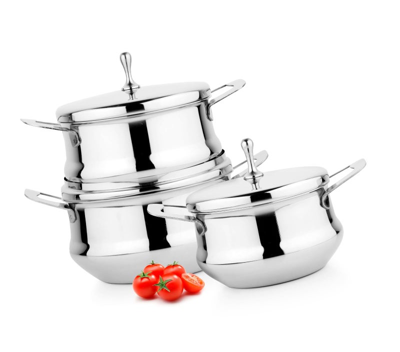Chakmak Arabian Handi Plain | Set of 3 Piece | Stainless Steel | Handi with Lid | Multipurpose Cooking & Serving Handi - Image 1
