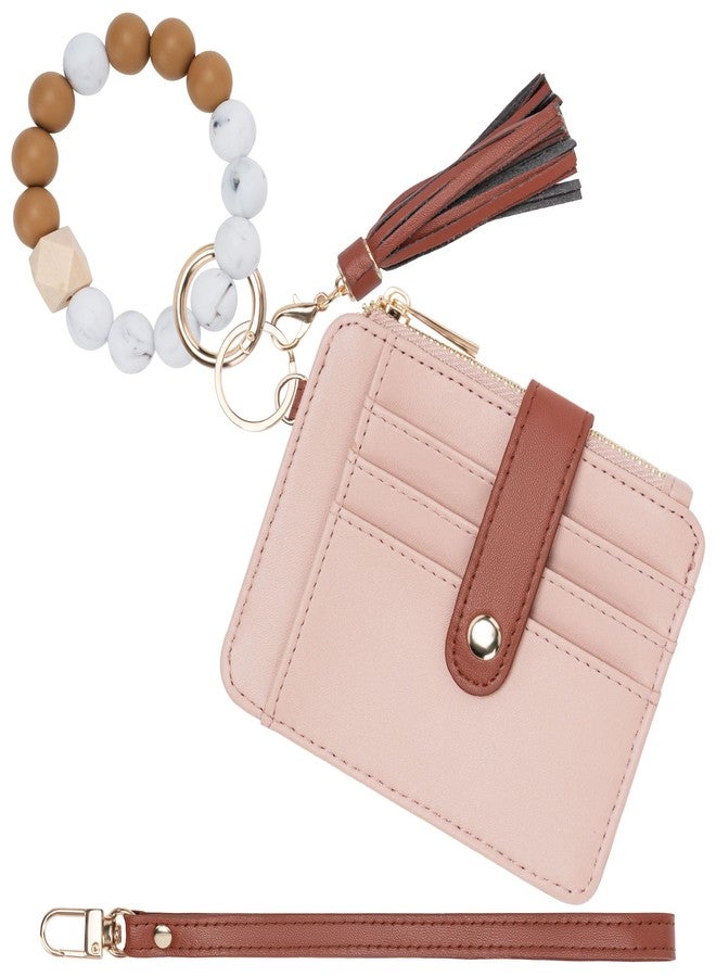 Airkit Keychain Wallet with Bracelet RFID Blocking Wristlet Credit Purse Card Holder, Silicone Bead Tassel Key Ring for Women - Image 1