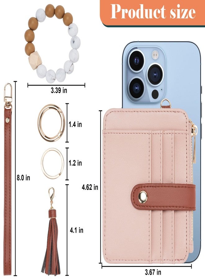 Airkit Keychain Wallet with Bracelet RFID Blocking Wristlet Credit Purse Card Holder, Silicone Bead Tassel Key Ring for Women - Image 2