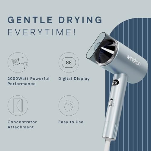 Winston Digital Smart Ionic Hair Dryer 2000 Watts Fast Drying with LED Display, Dual Speed & Heat Settings, All Hair Types, Lightweight - Image 3