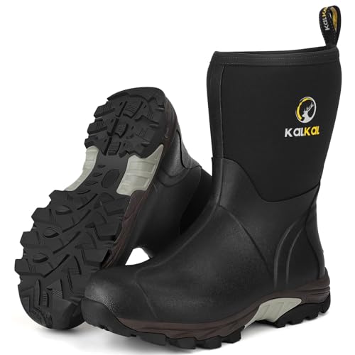 Kalkal Rubber Boots for Men, Waterproof Mid Calf Mens Rain Boots, 6mm Neoprene Insulated Mens Rubber Work Boots for Hunting Gardening Farming Fishing Mud Working, Size 7-14 - Image 1