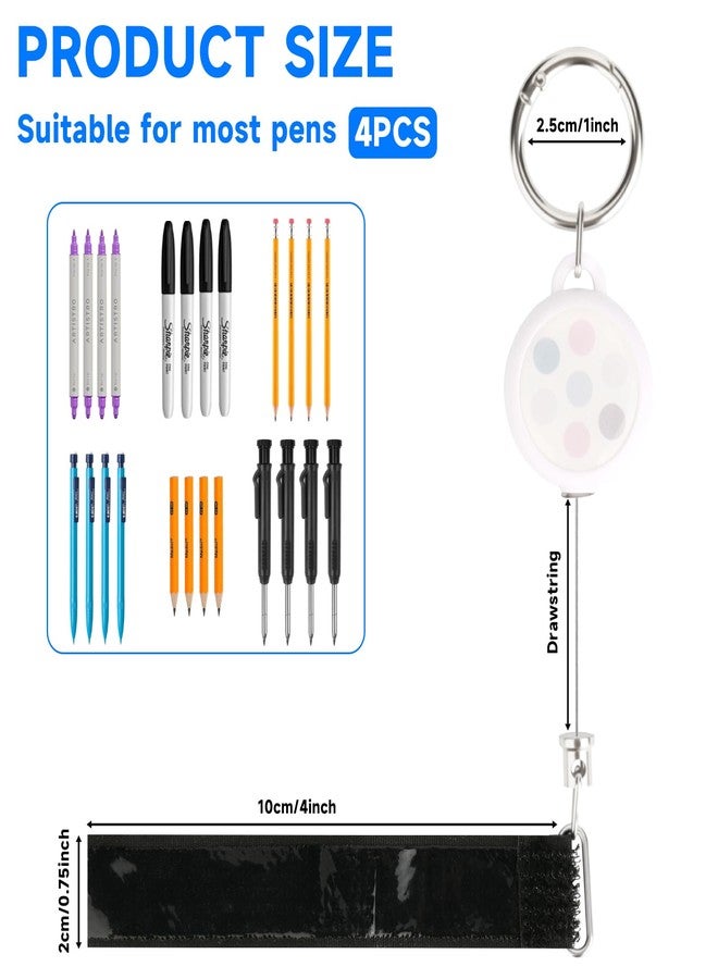 Homakover 4 Pack Retractable Portable Pen Holder Keychain, Adjustable Hook and Loop Pen Clip for Nurses, Teachers, Mechanics (White) - Image 4