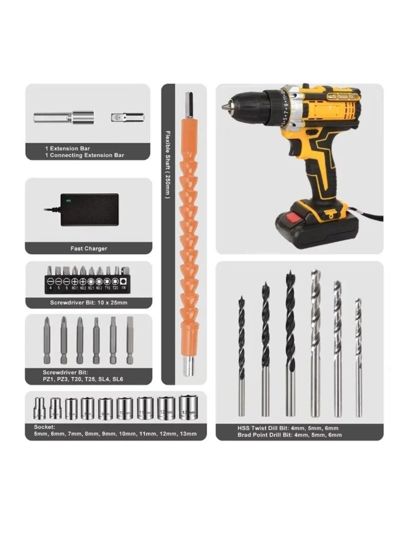 Dinex 21V Cordless Electric Drill with Two Speed ​​Brush Motor, 18 Adjustable Torque Gears, and Adjustable Hole Drilling Machine - Image 5