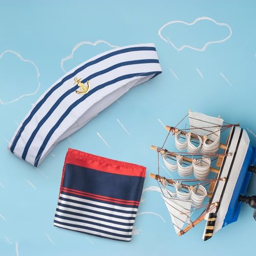 ERDOGLY Sailor Hat for Women Men, White Sailor Costume Accessories with Nautical Outfits Sailor Scarf Set, 2Pcs Yacht Captain Hat, Navy Cap for Captains Dressing up Party, (Blue, White) - Image 4