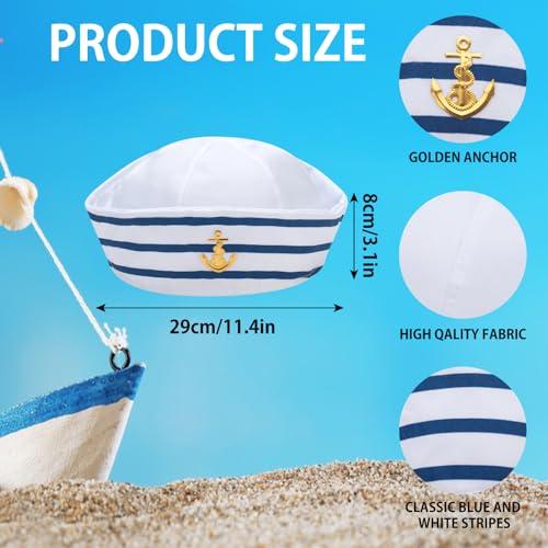 ERDOGLY Sailor Hat for Women Men, White Sailor Costume Accessories with Nautical Outfits Sailor Scarf Set, 2Pcs Yacht Captain Hat, Navy Cap for Captains Dressing up Party, (Blue, White) - Image 3