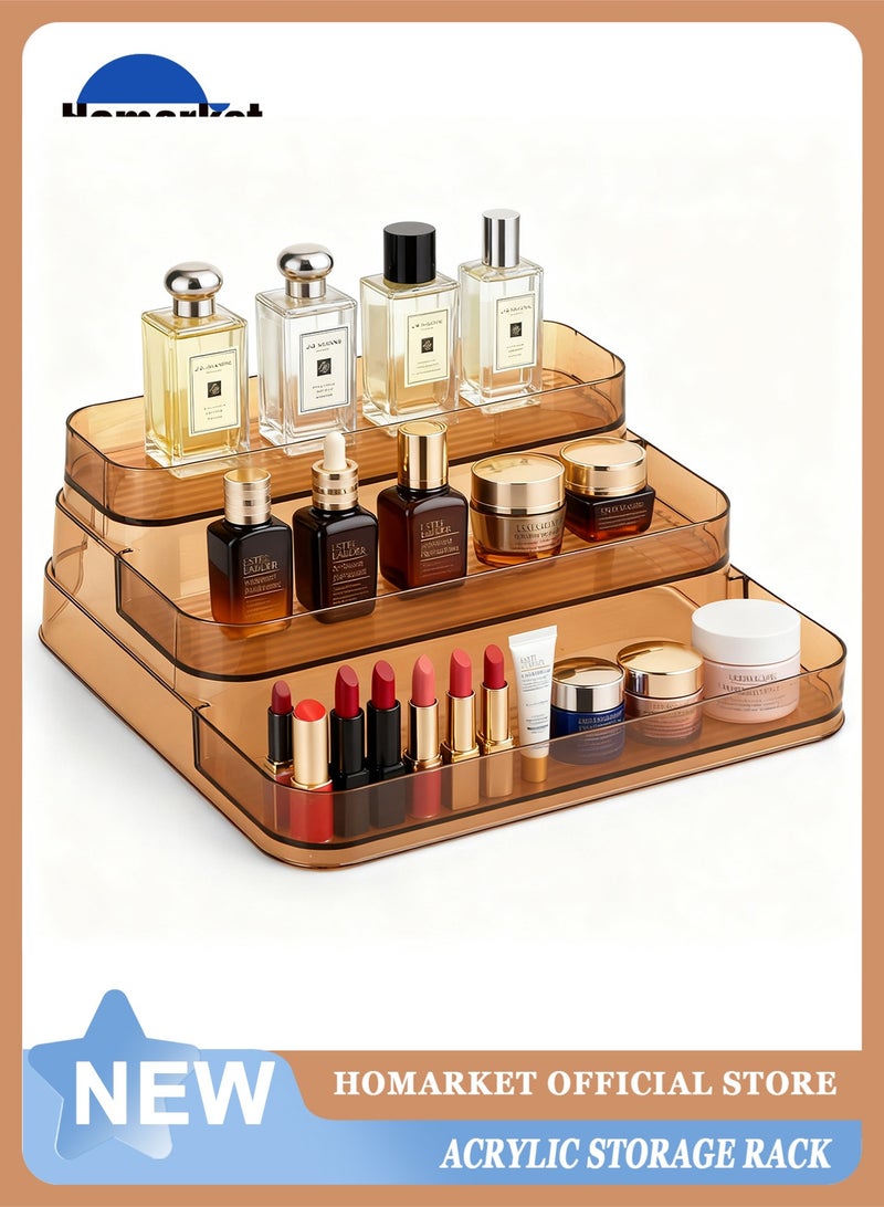 هومار كيت رفوف عرض شفافة من الأكريليك، منظم للعطور ومستحضرات التجميل، رف ثلاثي الطبقات، حامل لمستحضرات العناية بالبشرة، حامل للتوابل، رف شفاف متين للتخزين في خزائن المطبخ والحمام - Image 1