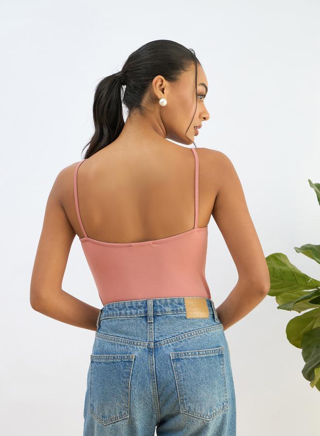 SASSAFRAS Women Pink Strappy Knit Bodysuit - Image 5