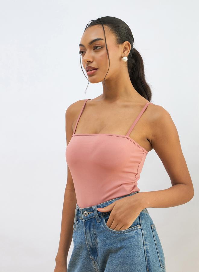 SASSAFRAS Women Pink Strappy Knit Bodysuit - Image 1