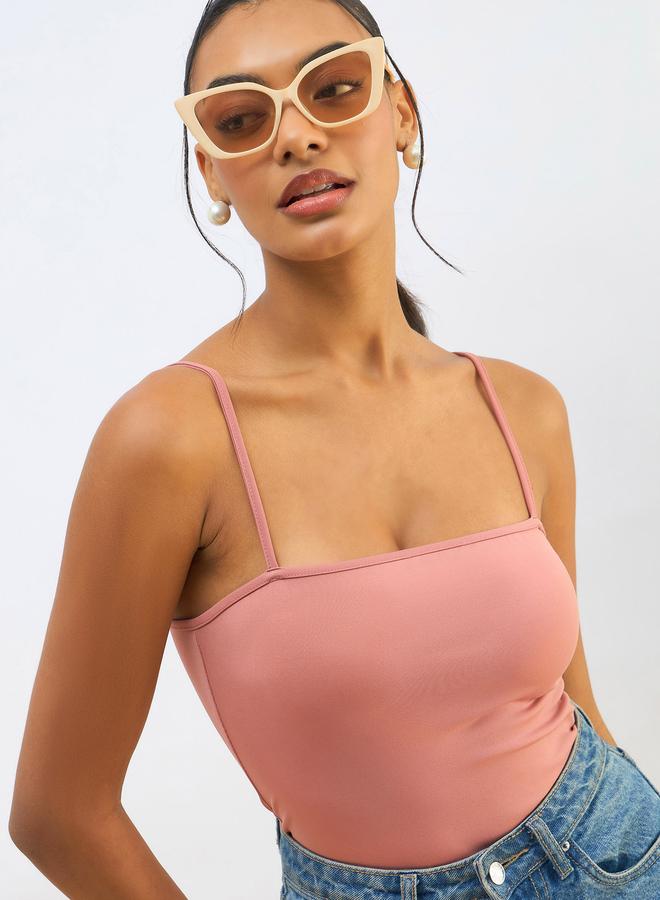 SASSAFRAS Women Pink Strappy Knit Bodysuit - Image 3