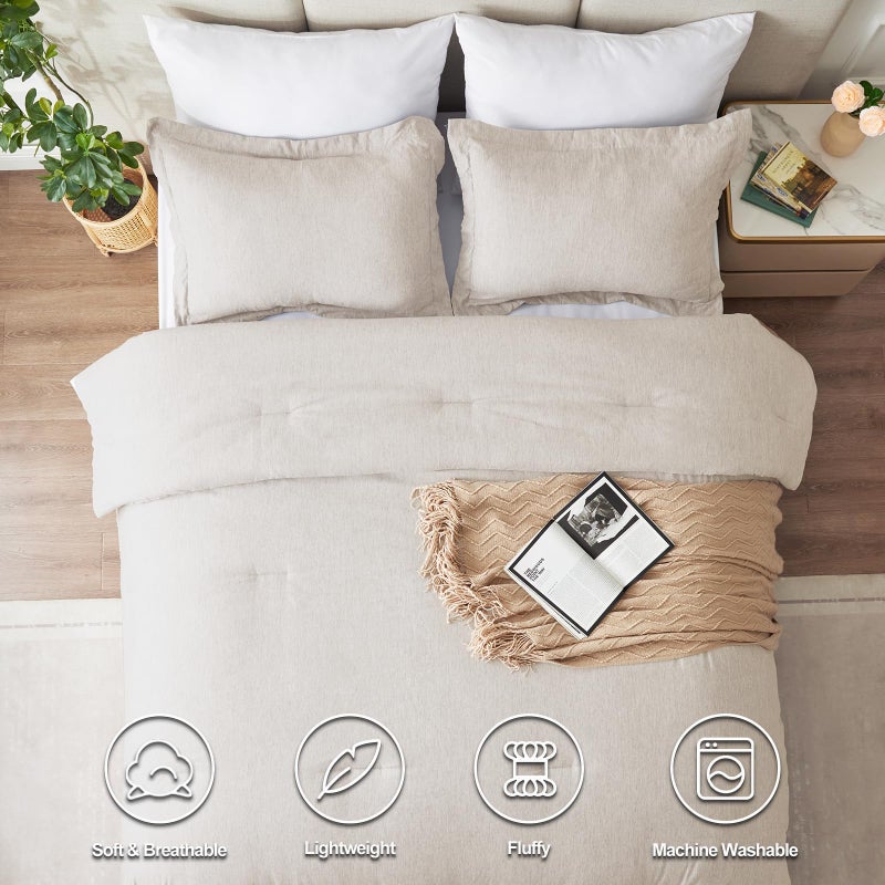 CozyLux King Size Comforter Set - 3 Pieces Beige Soft Luxury Cationic Dyeing Bedding Comforter for All Season, Breathable Lightweight Fluffy Boho Bed Sets with 1 Comforter and 2 Pillow Shams - Image 2