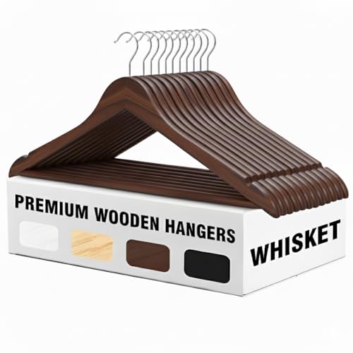 WHISKET - Lotus Premium Wooden Hangers- Vintage Style, Smooth Finish, Non-Slip Pant Bar, 360° Swivel Hook – for Closet Organization, Shirts, Coats, Jackets, and Dresses. (Walnut) [Pack of 80] - Image 1