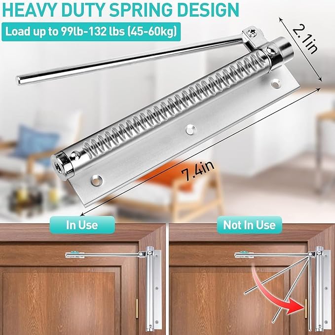 Shrux Spring Door Closer Door Closers to Convert Hinged Doors Alloy Automatic Fire Rated Door Closer SelfClosing Adjustable Automatic Closing Gate Doors Stainless Steel Spring Door Closer - Image 5