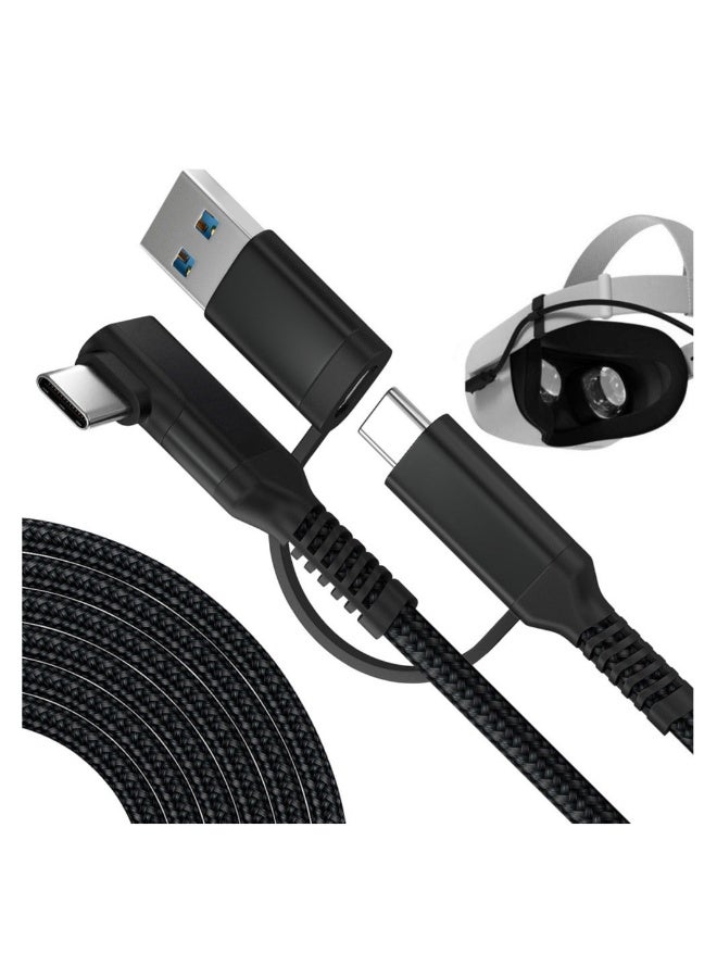 كابل ربط لجهاز Oculus Quest 2 بطول 19 قدم SYOSI 2 في 1 كابل نقل بيانات عالي السرعة لجهاز الكمبيوتر شحن سريع USB 3.1 Gen2 إلى كابل USB C لسماعة الواقع الافتراضي وألعاب الكمبيوتر لون أسود منسوج - Image 1